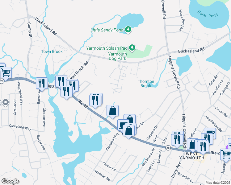 map of restaurants, bars, coffee shops, grocery stores, and more near Unnamed Road in Yarmouth