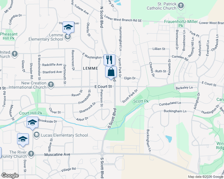 map of restaurants, bars, coffee shops, grocery stores, and more near 417 South Scott Boulevard in Iowa City