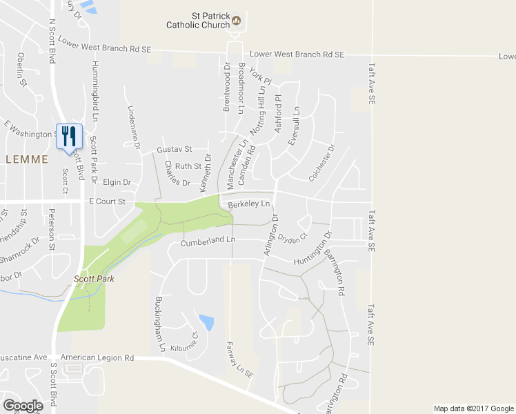 map of restaurants, bars, coffee shops, grocery stores, and more near 4455 Berkeley Lane in Iowa City