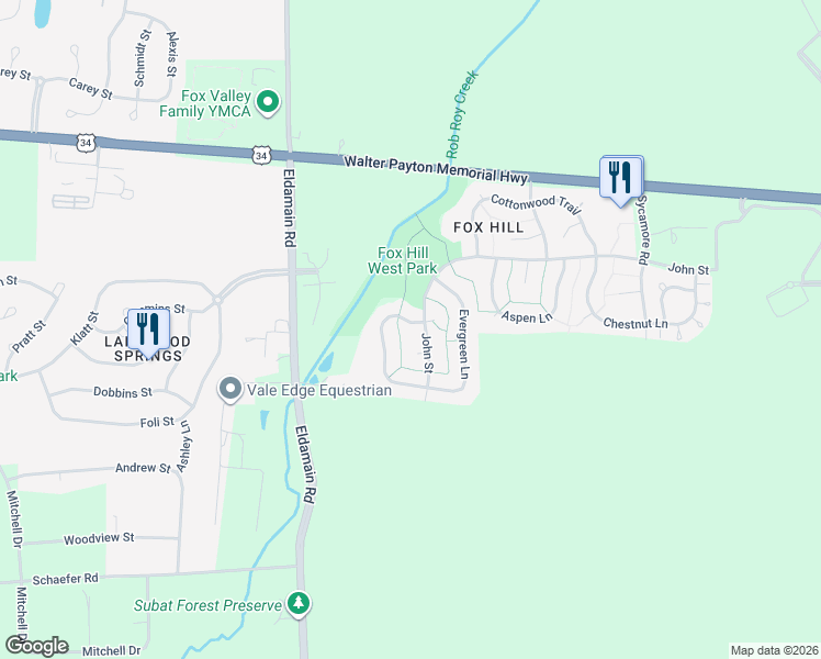 map of restaurants, bars, coffee shops, grocery stores, and more near 1318 Willow Way in Yorkville