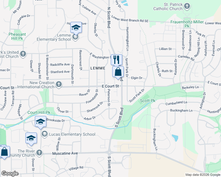 map of restaurants, bars, coffee shops, grocery stores, and more near 424 Peterson Street in Iowa City