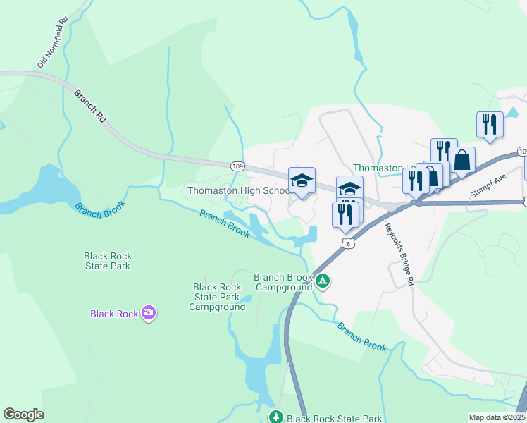 map of restaurants, bars, coffee shops, grocery stores, and more near 203 Branch Road in Thomaston