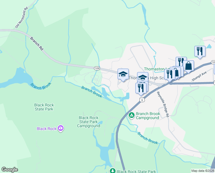 map of restaurants, bars, coffee shops, grocery stores, and more near 203 Branch Road in Thomaston