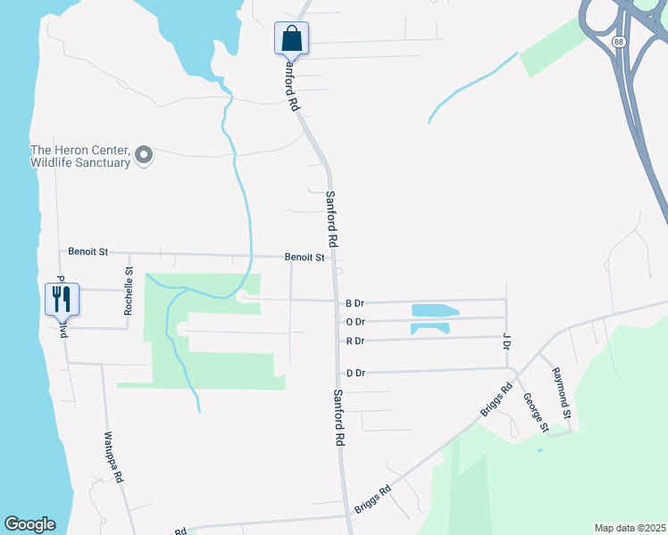 map of restaurants, bars, coffee shops, grocery stores, and more near 424 Sanford Road in Westport