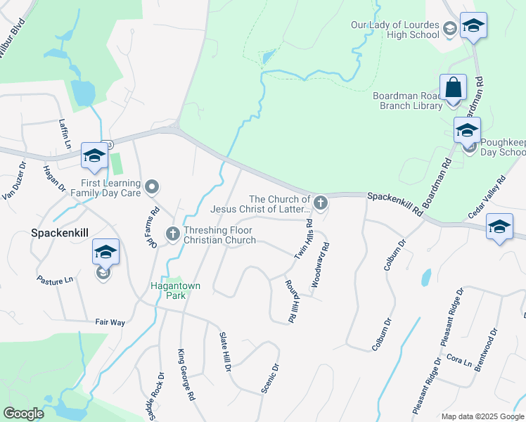 map of restaurants, bars, coffee shops, grocery stores, and more near 90 Round Hill Road in Poughkeepsie