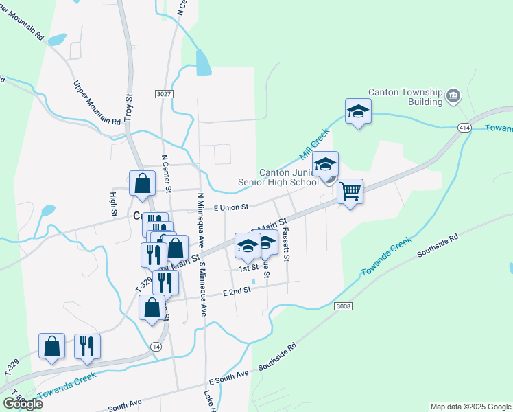 map of restaurants, bars, coffee shops, grocery stores, and more near East Union Street in Canton