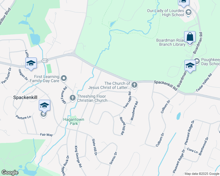map of restaurants, bars, coffee shops, grocery stores, and more near 90 Round Hill Road in Poughkeepsie
