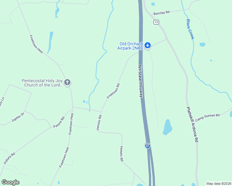 map of restaurants, bars, coffee shops, grocery stores, and more near 90 Freetown Road in Wallkill