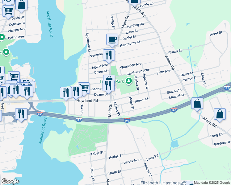 map of restaurants, bars, coffee shops, grocery stores, and more near 265 Adams Street in Fairhaven