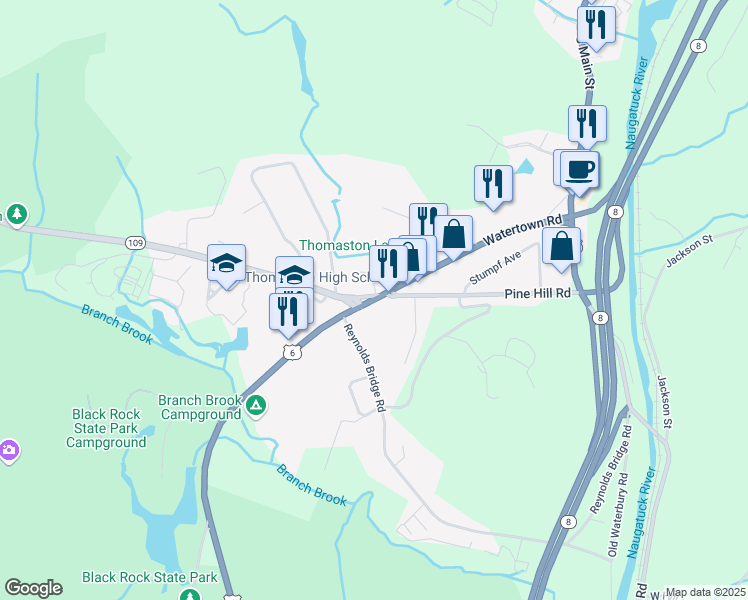 map of restaurants, bars, coffee shops, grocery stores, and more near 209 Watertown Road in Thomaston
