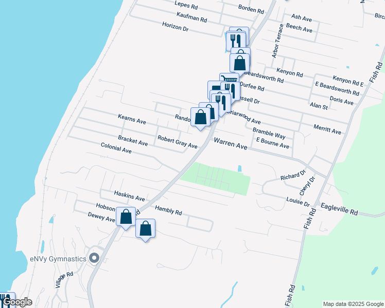 map of restaurants, bars, coffee shops, grocery stores, and more near 609 Main Road in Tiverton