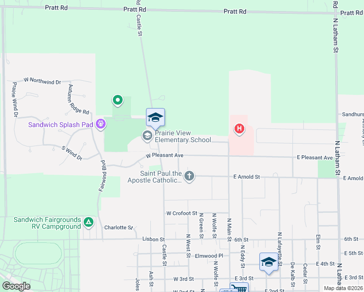 map of restaurants, bars, coffee shops, grocery stores, and more near 317 West Pleasant Avenue in Sandwich