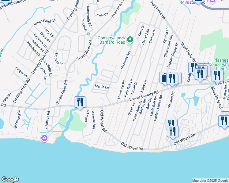 map of restaurants, bars, coffee shops, grocery stores, and more near 7 Greenneedle Lane in Dennis