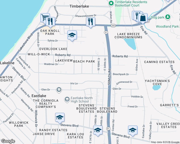 map of restaurants, bars, coffee shops, grocery stores, and more near 34690 Beachpark Drive in Eastlake