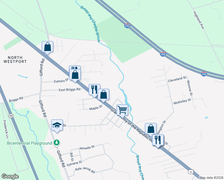 map of restaurants, bars, coffee shops, grocery stores, and more near 734 State Road in Westport