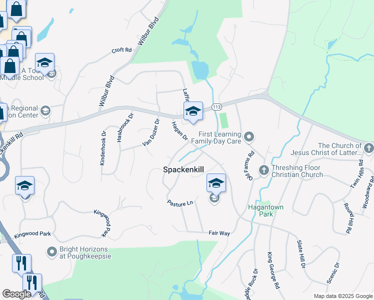 map of restaurants, bars, coffee shops, grocery stores, and more near 6 Pasture Lane in Poughkeepsie
