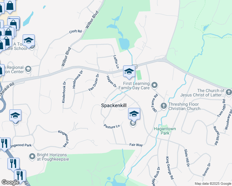 map of restaurants, bars, coffee shops, grocery stores, and more near 6 Pasture Lane in Poughkeepsie