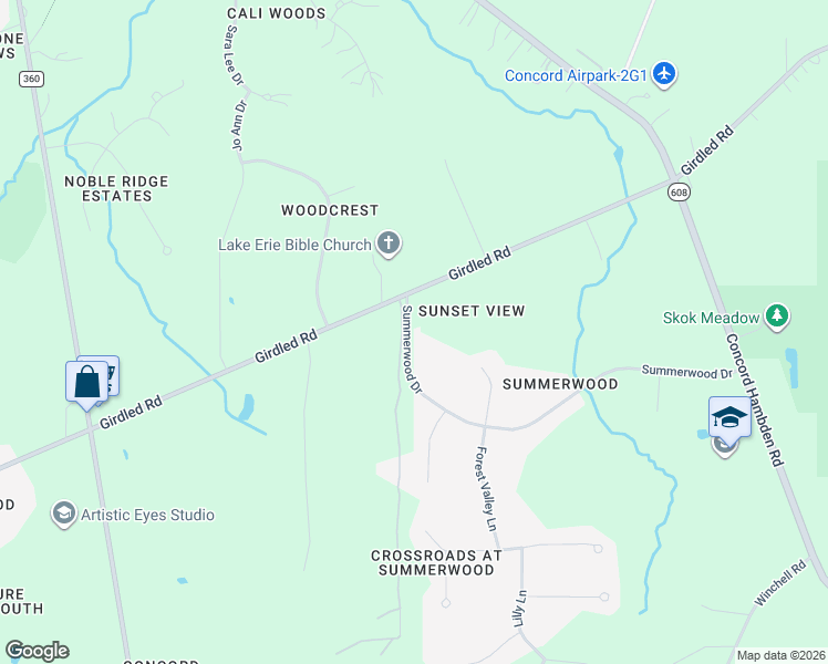 map of restaurants, bars, coffee shops, grocery stores, and more near 12075 Summerwood Drive in Painesville