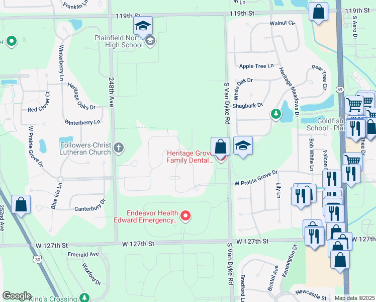 map of restaurants, bars, coffee shops, grocery stores, and more near in Plainfield