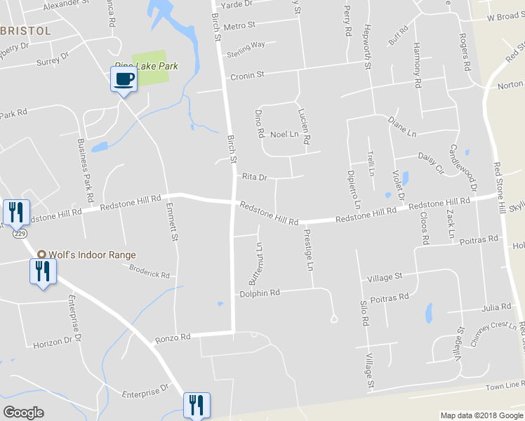 map of restaurants, bars, coffee shops, grocery stores, and more near 429 Redstone Hill Road in Bristol