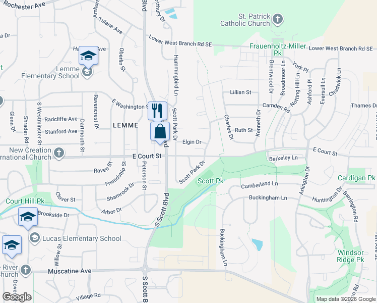 map of restaurants, bars, coffee shops, grocery stores, and more near 3643-3703 Elgin Drive in Iowa City