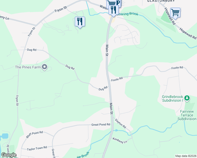 map of restaurants, bars, coffee shops, grocery stores, and more near 649 Main Street in Glastonbury