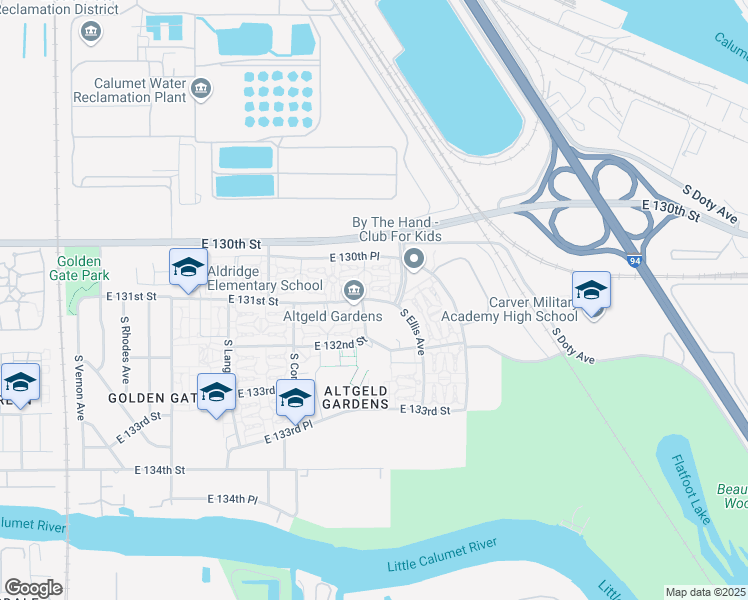 map of restaurants, bars, coffee shops, grocery stores, and more near 955 East 131st Street in Chicago