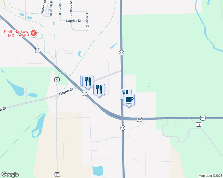 map of restaurants, bars, coffee shops, grocery stores, and more near 804 Antler Drive in Middlebury