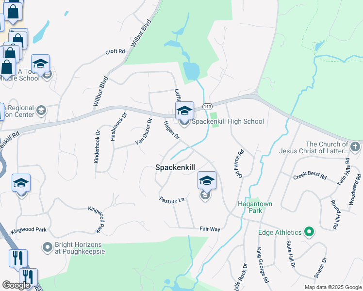 map of restaurants, bars, coffee shops, grocery stores, and more near 1 Miron Drive in Poughkeepsie