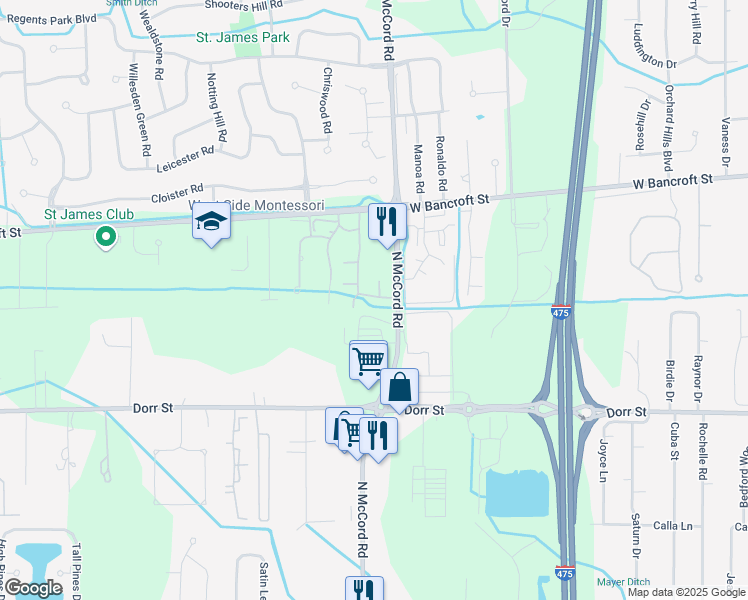 map of restaurants, bars, coffee shops, grocery stores, and more near 2015 North McCord Road in Toledo