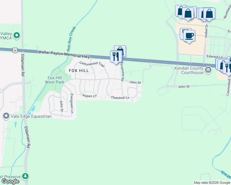 map of restaurants, bars, coffee shops, grocery stores, and more near 1402 Sequoia Circle in Yorkville