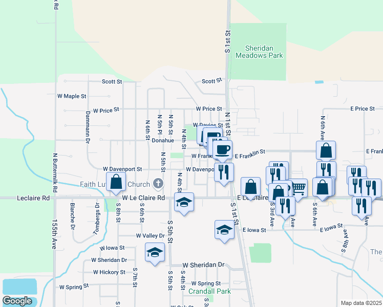map of restaurants, bars, coffee shops, grocery stores, and more near 309 Donahue in Eldridge