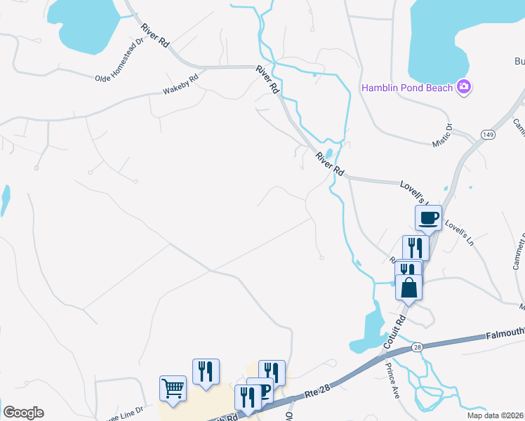 map of restaurants, bars, coffee shops, grocery stores, and more near 99 Watershed Way in Barnstable