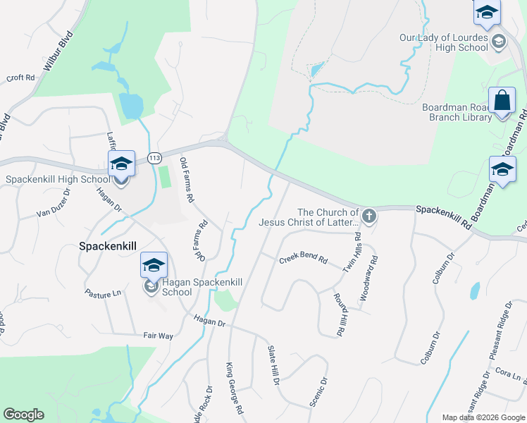 map of restaurants, bars, coffee shops, grocery stores, and more near 6 Millbank Road in Poughkeepsie
