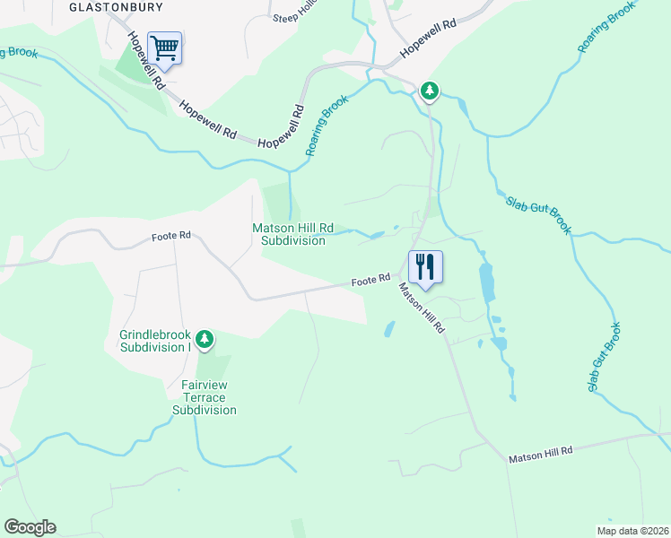 map of restaurants, bars, coffee shops, grocery stores, and more near 475 Foote Road in Glastonbury
