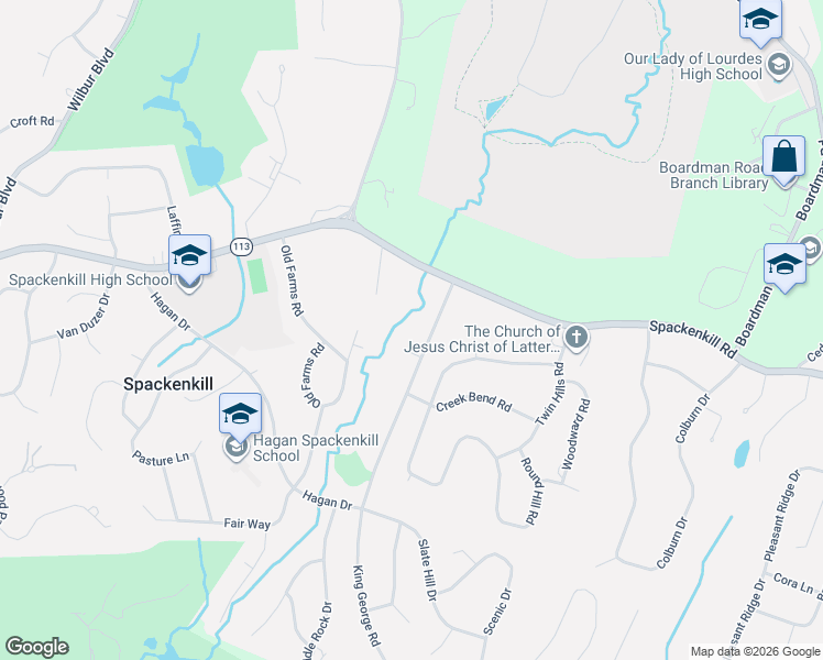 map of restaurants, bars, coffee shops, grocery stores, and more near 6 Millbank Road in Poughkeepsie