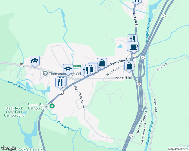 map of restaurants, bars, coffee shops, grocery stores, and more near 209 Watertown Road in Thomaston