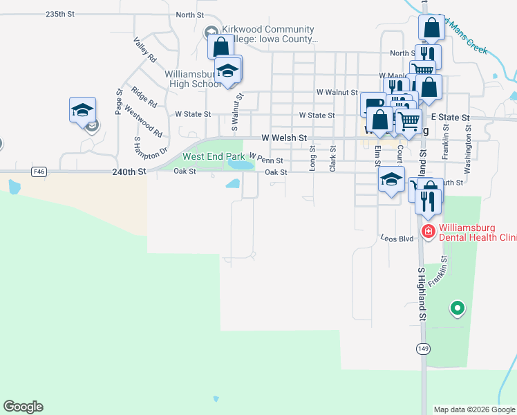 map of restaurants, bars, coffee shops, grocery stores, and more near 101 Bedford Rd in Williamsburg