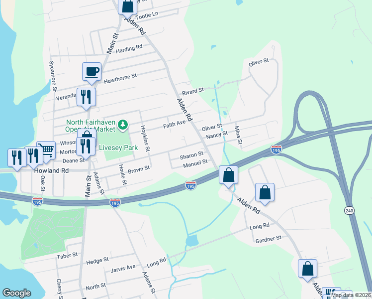 map of restaurants, bars, coffee shops, grocery stores, and more near 124 Howland Road in Fairhaven