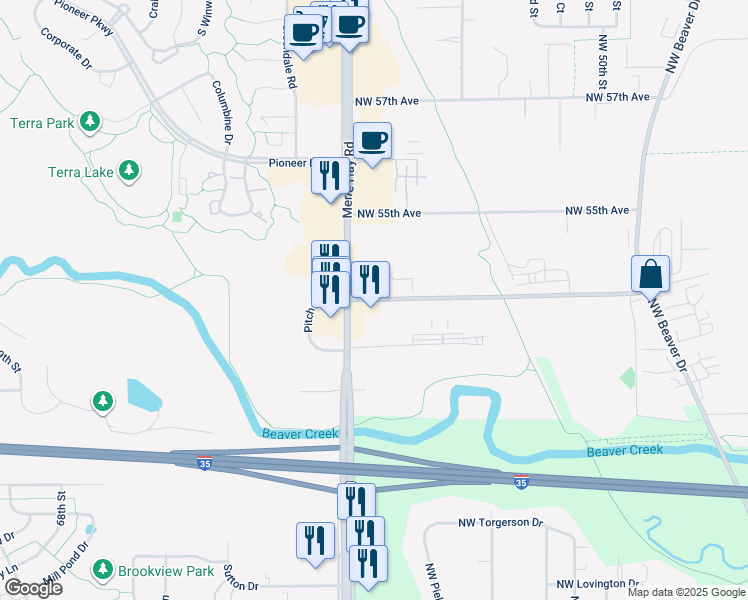 map of restaurants, bars, coffee shops, grocery stores, and more near 10310 Johnston Drive in Johnston