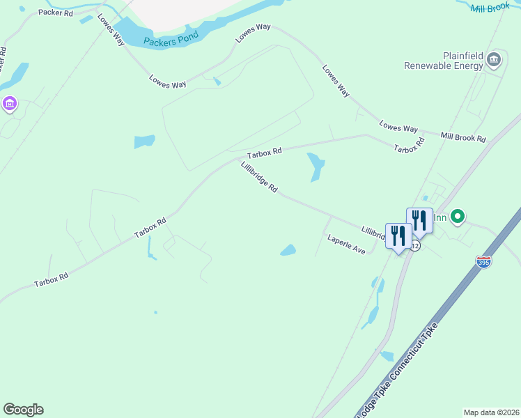 map of restaurants, bars, coffee shops, grocery stores, and more near 101 Lillibridge Road in Plainfield