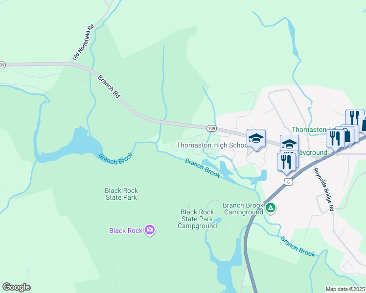 map of restaurants, bars, coffee shops, grocery stores, and more near 341 Old Branch Road in Thomaston