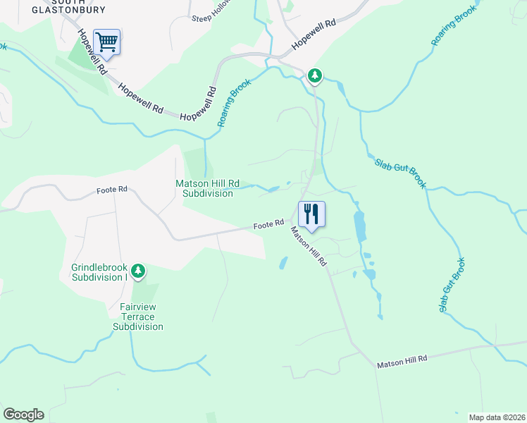 map of restaurants, bars, coffee shops, grocery stores, and more near 475 Foote Road in Glastonbury
