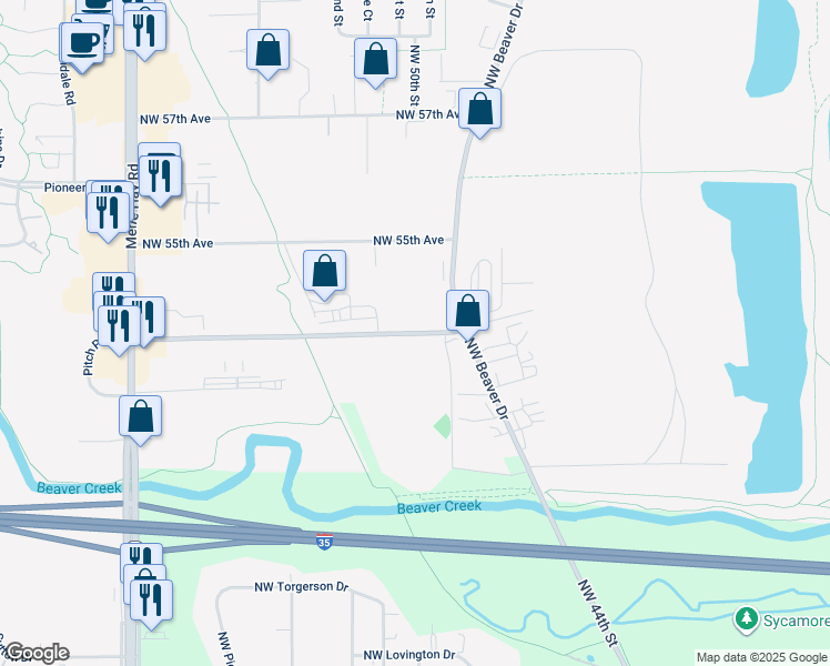 map of restaurants, bars, coffee shops, grocery stores, and more near 4989 Northwest Johnston Drive in Johnston
