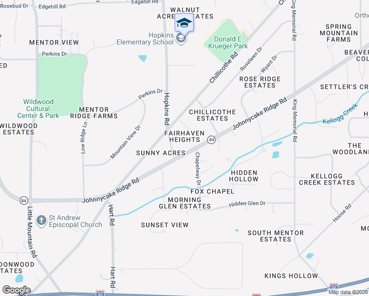 map of restaurants, bars, coffee shops, grocery stores, and more near 9125 Johnnycake Ridge Road in Mentor