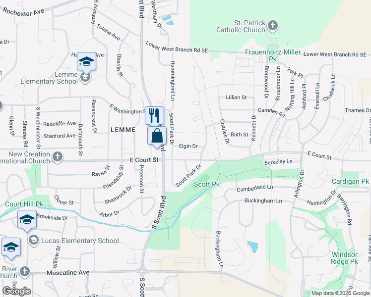 map of restaurants, bars, coffee shops, grocery stores, and more near 3643 Elgin Drive in Iowa City