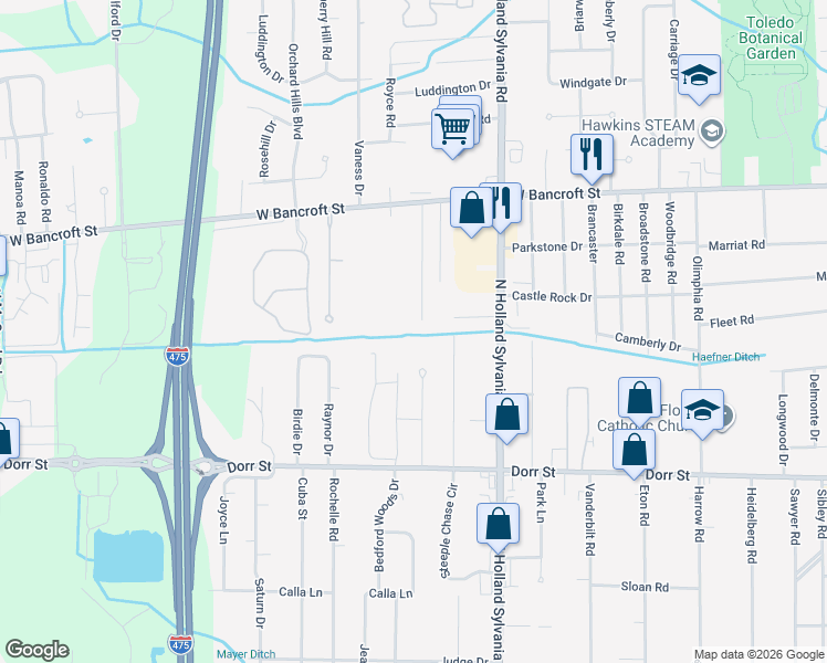 map of restaurants, bars, coffee shops, grocery stores, and more near 1927 Oakhaven Road in Toledo