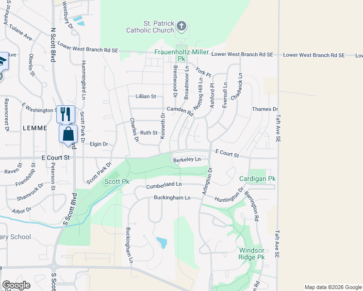 map of restaurants, bars, coffee shops, grocery stores, and more near 321 Camden Road in Iowa City