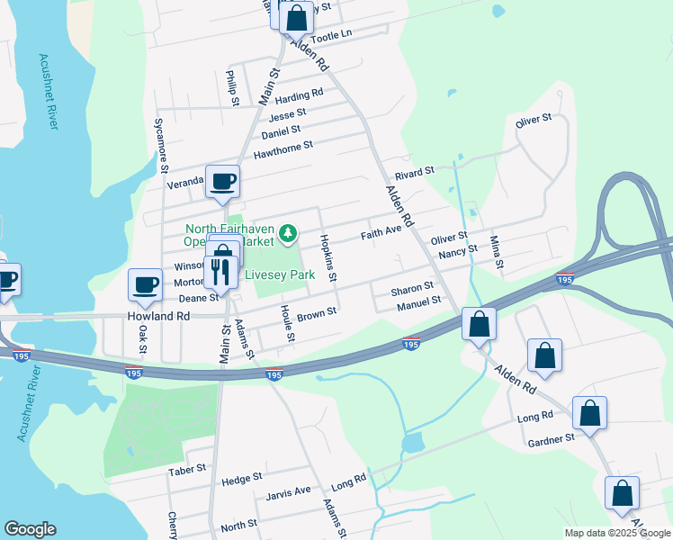 map of restaurants, bars, coffee shops, grocery stores, and more near 11 Hopkins Street in Fairhaven
