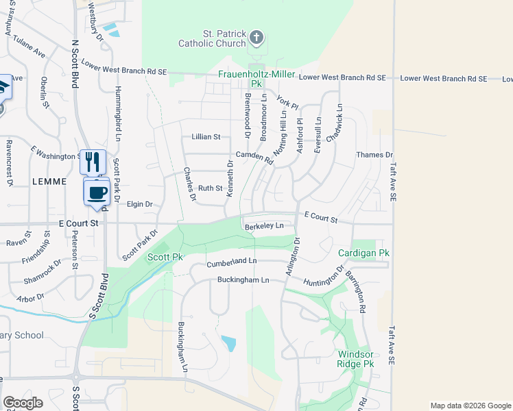 map of restaurants, bars, coffee shops, grocery stores, and more near 321 Camden Road in Iowa City